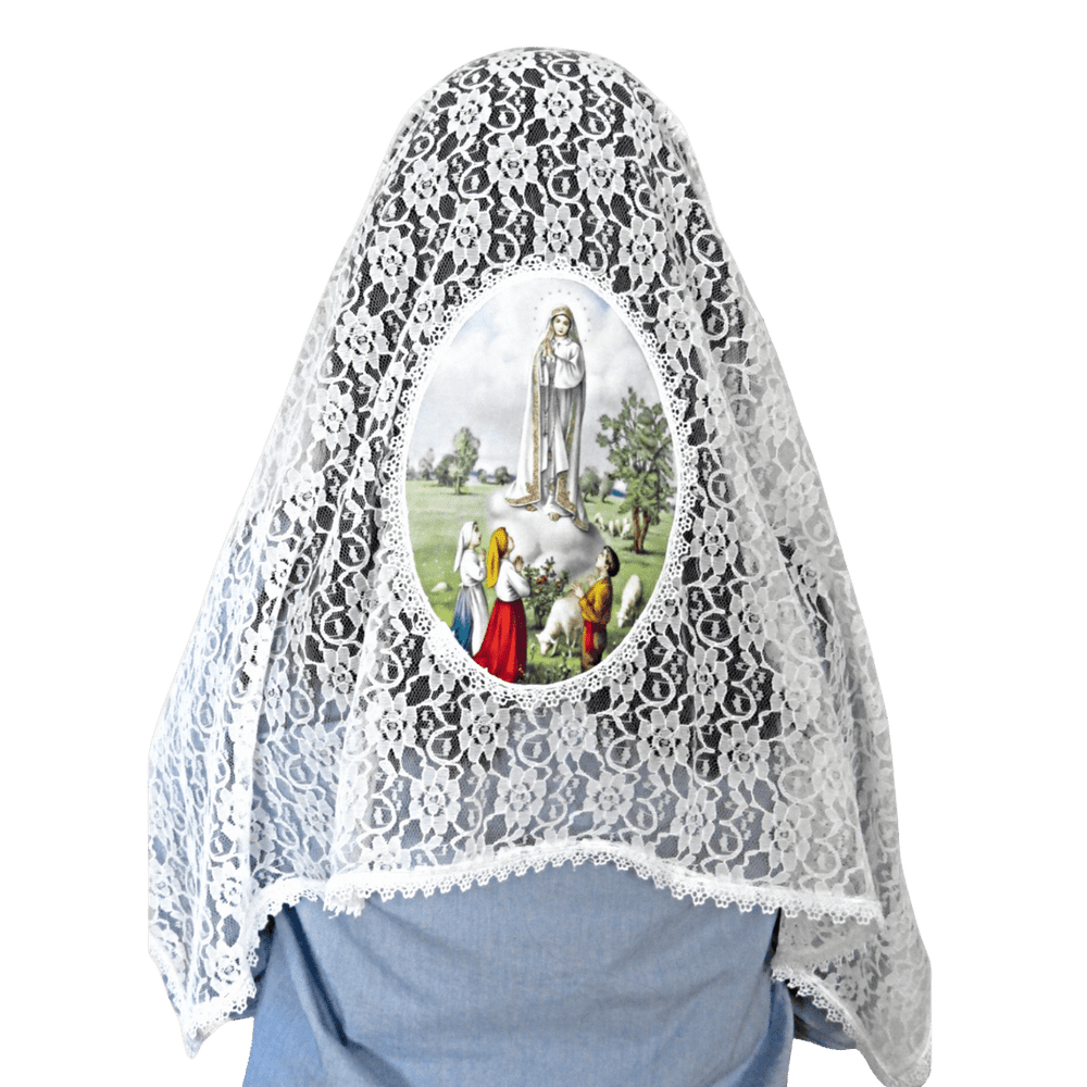 Our Lady of Fatima Mantilla — Graceful White Lace - JMJ Catholic Productsvariant