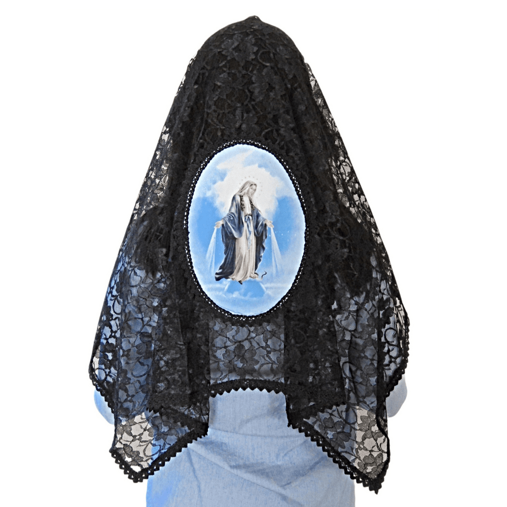 Our Lady of Grace Mantilla — Elegant Black Lace - JMJ Catholic Productsvariant