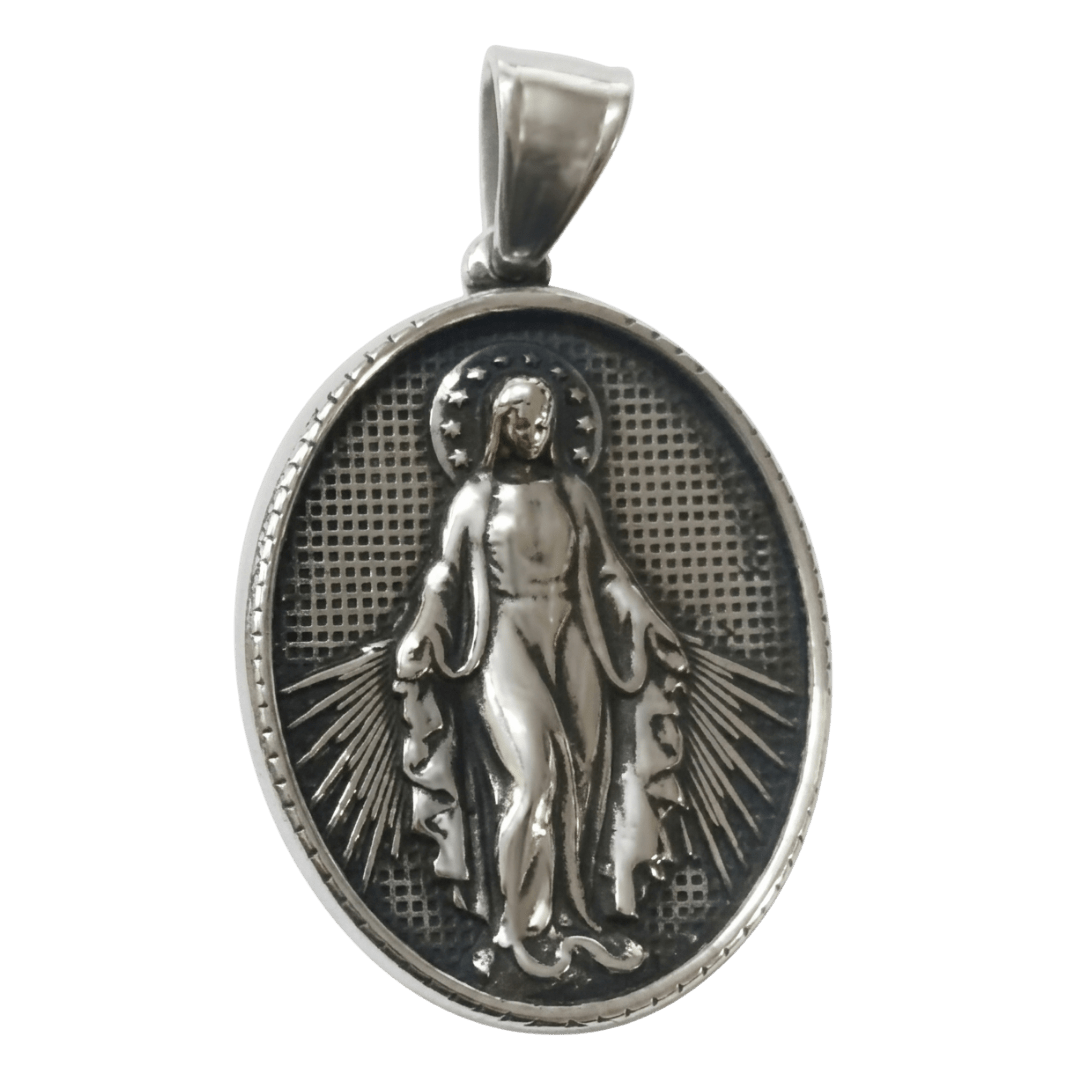 Our Lady of Grace Pendant Medal Necklace — Silver Stainless Steel - JMJ Catholic Productsvariant