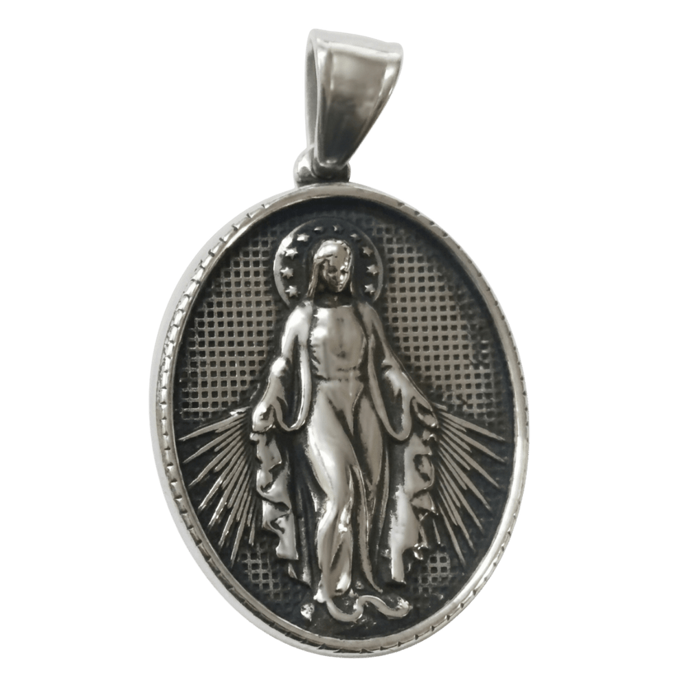 Our Lady of Grace Pendant Medal Necklace — Silver Stainless Steel - JMJ Catholic Productsvariant