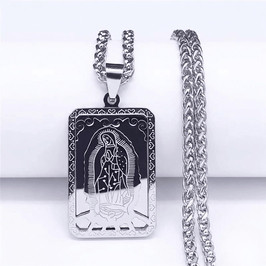 Our Lady of Guadalupe Scapular Medal Necklace — Silver Stainless Steel
