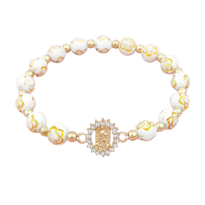 White and gold Our Lady of Guadalupe stretch bracelet