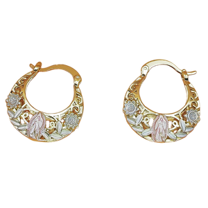 Our Lady of Guadalupe tri-tone gold plated hoop earrings