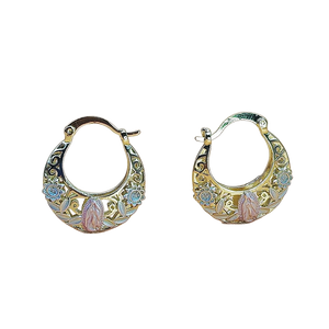 Our Lady of Guadalupe Tri-tone - 18K Gold Plated Hoop Earrings