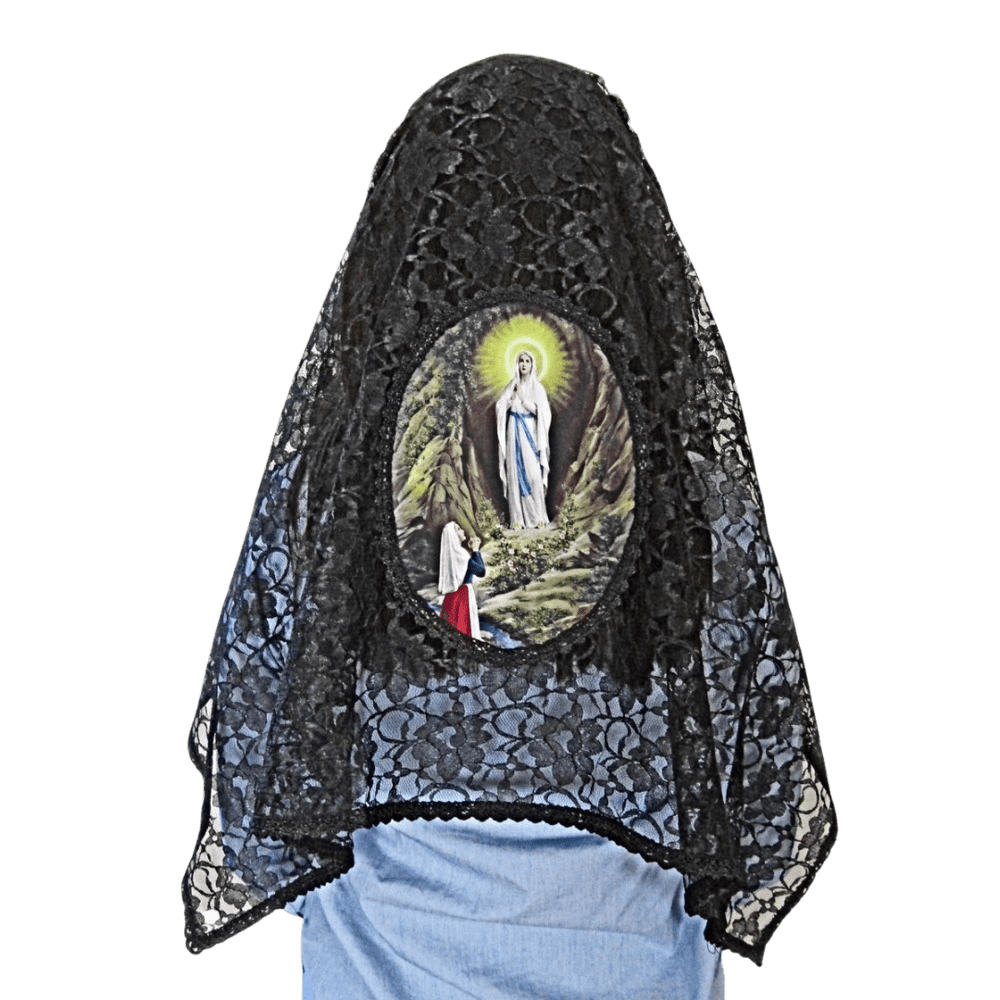 Our Lady of Lourdes Mantilla — Graceful Black Lace - JMJ Catholic Productsvariant