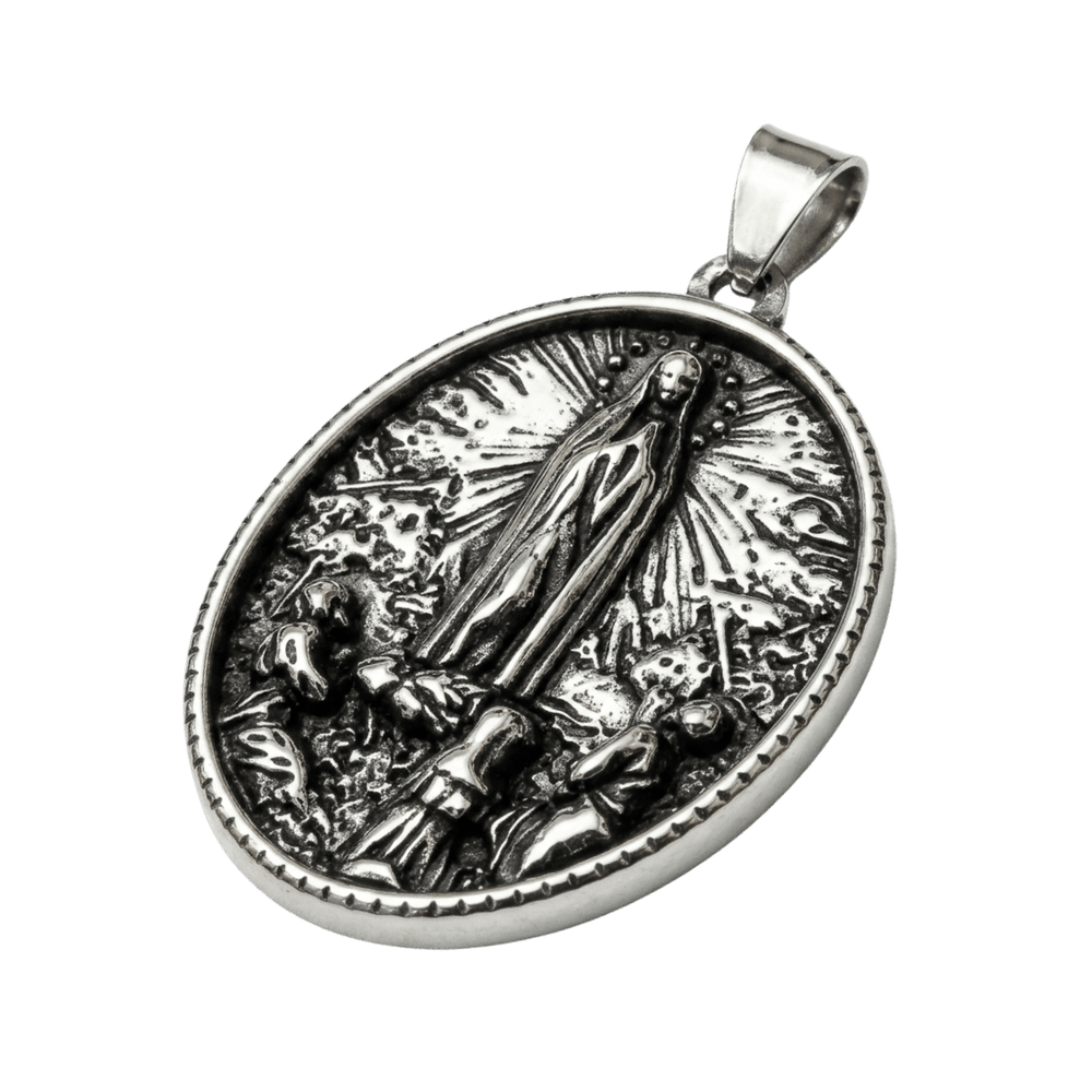 Our Lady of Lourdes Medal Necklace — Silver Stainless Steel - JMJ Catholic Productsvariant
