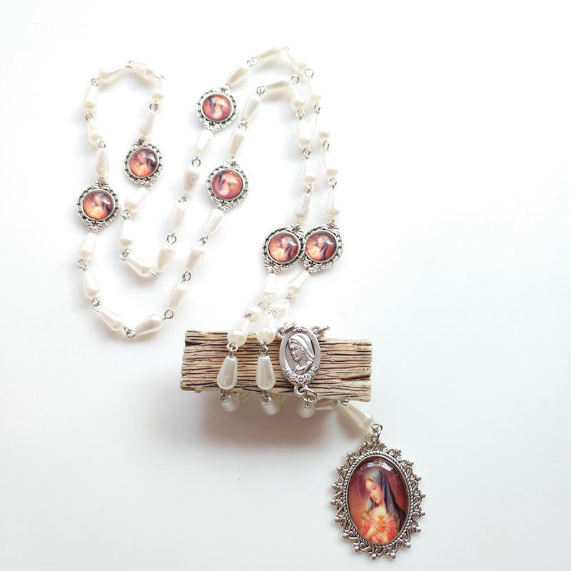 Our Lady White Rosary with Teardrop Beads – First Communion & Baptism Gift - JMJ Catholic Productsvariant