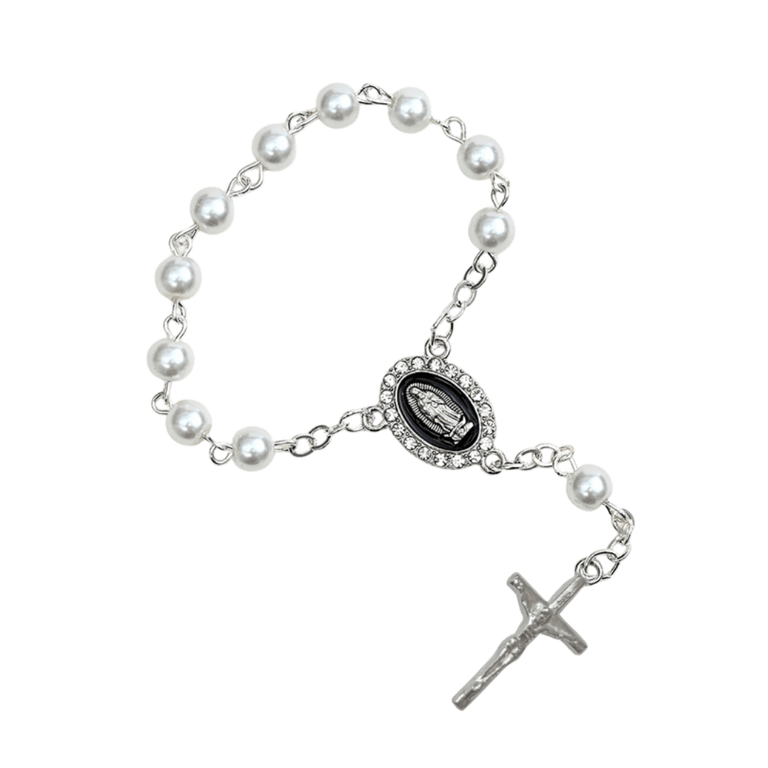 Pearl Decade Rosary Bracelet with Virgin Mary Medal