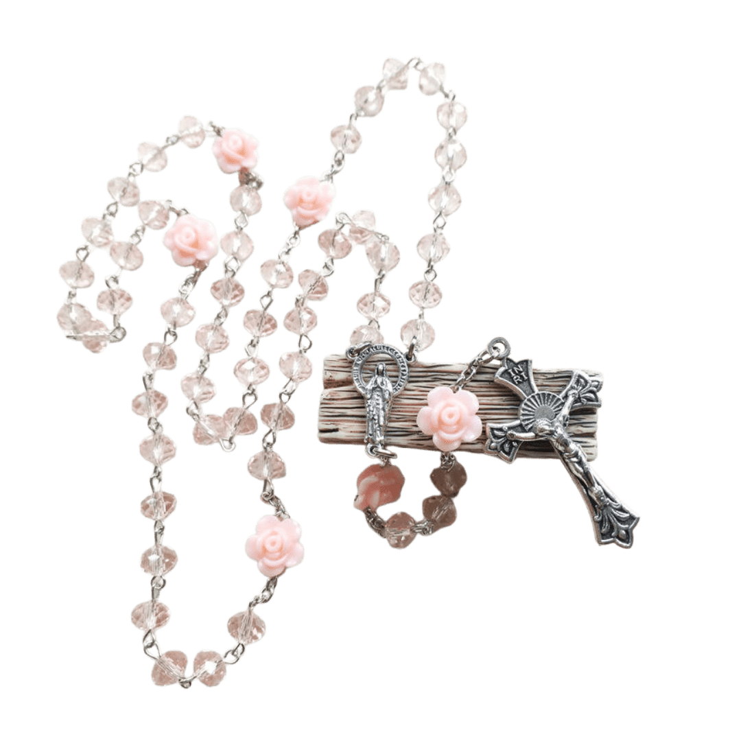 Pink Crystal Crucifix Rosary - JMJ Catholic Productsvariant
