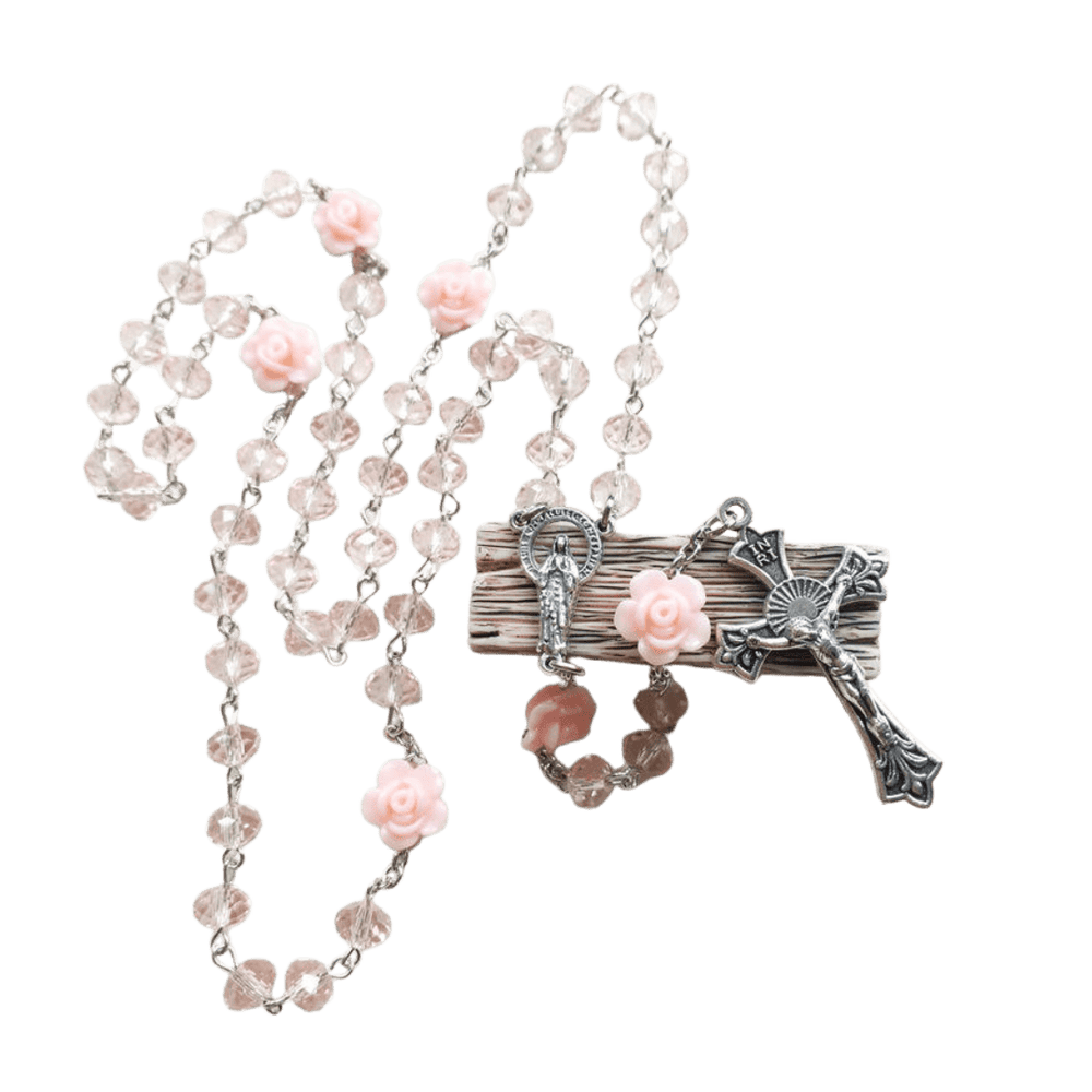 Pink Crystal Crucifix Rosary - JMJ Catholic Productsvariant