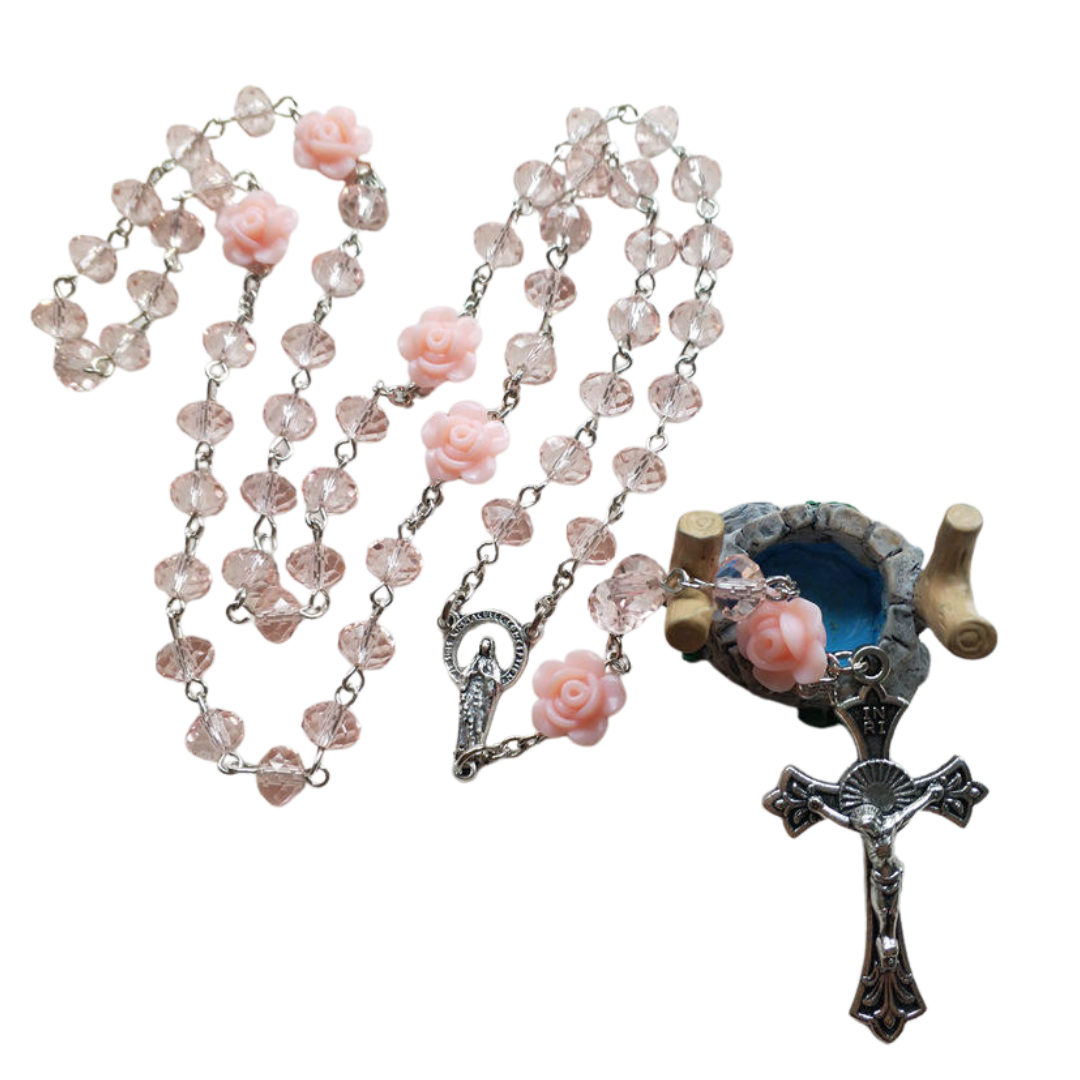 Pink Crystal Crucifix Rosary