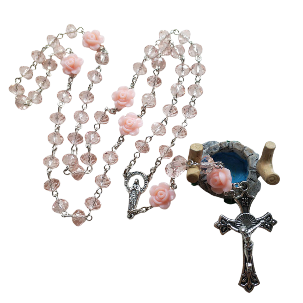 Pink Crystal Crucifix Rosary - JMJ Catholic Productsvariant