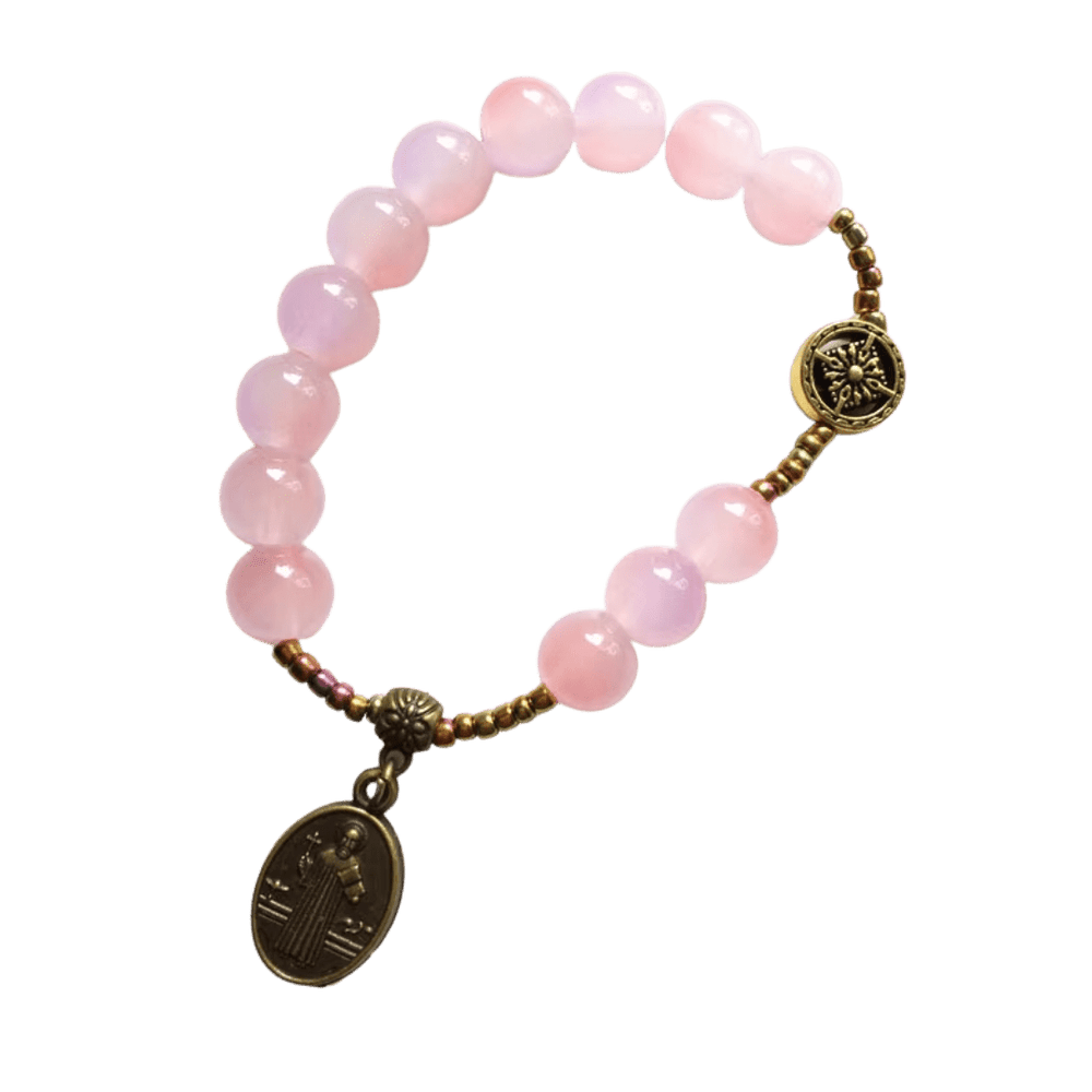 Pink Glass Beaded Saint Benedict Rosary Bracelet - JMJ Catholic Productsvariant