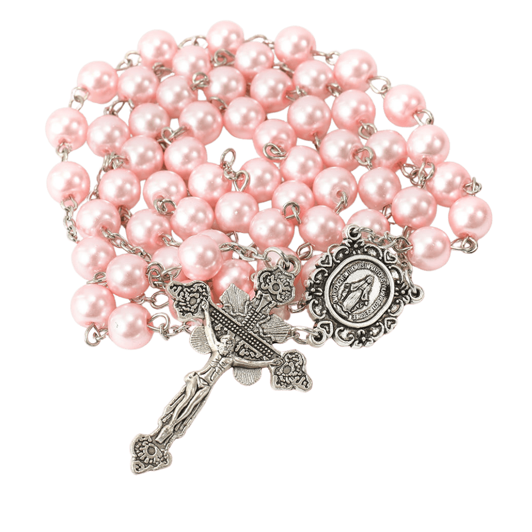 Pink Glass Pearl Bead Rosary