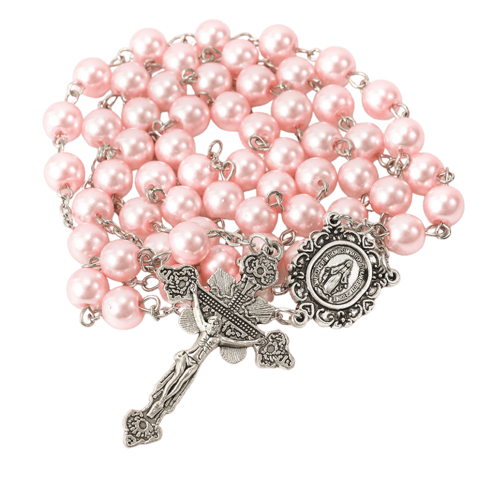 Pink Glass Pearl Bead Rosary - JMJ Catholic Productsvariant