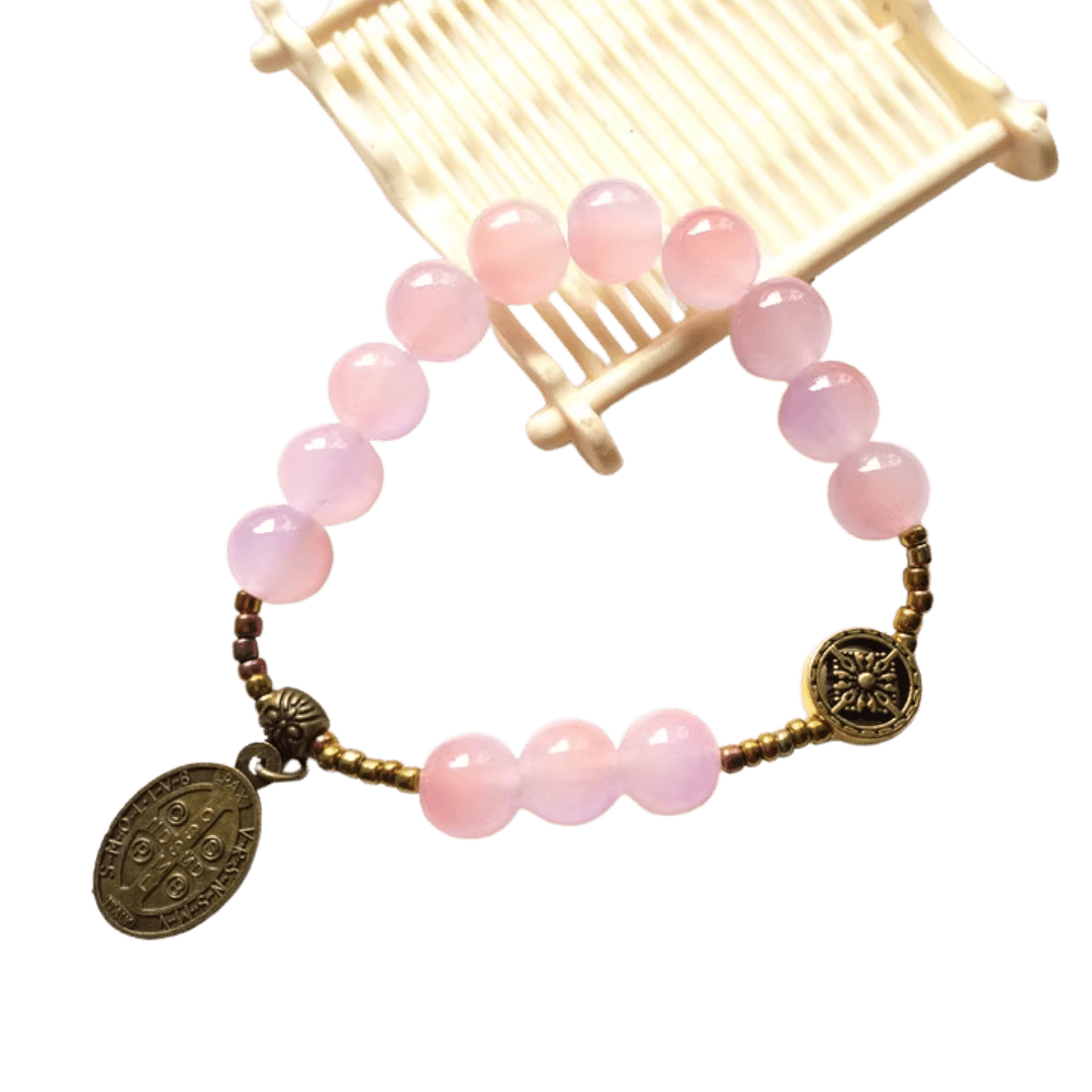 Pink St. Benedict Beaded Rosary Bracelet