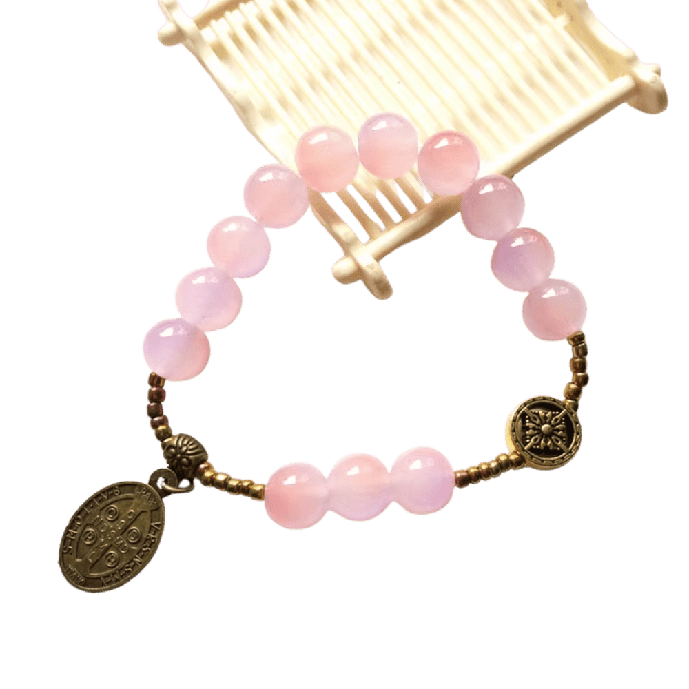Pink St. Benedict Beaded Rosary Bracelet - JMJ Catholic Productsvariant