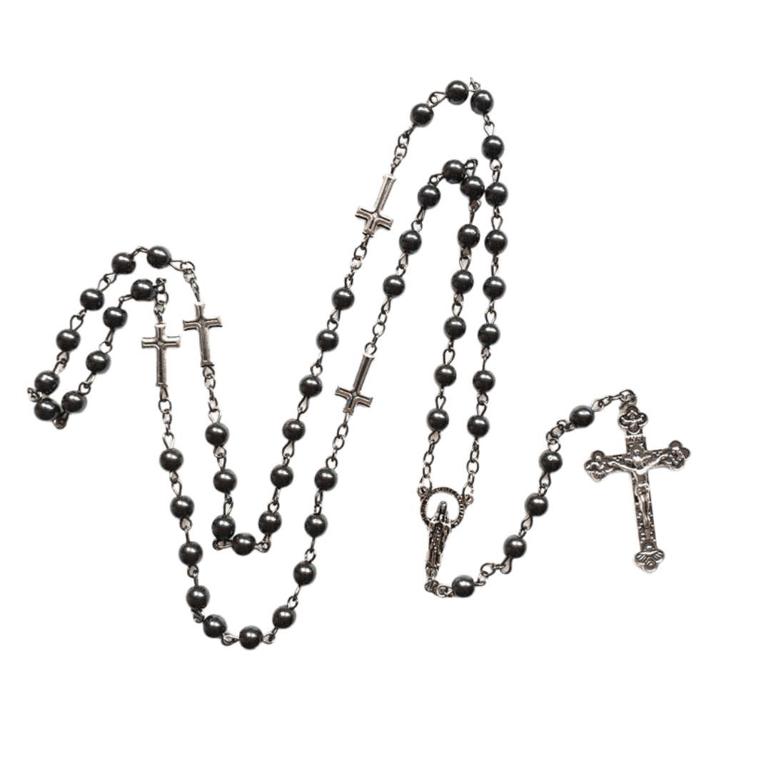 Polished Genuine Hematite Stone Rosary - JMJ Catholic Productsvariant