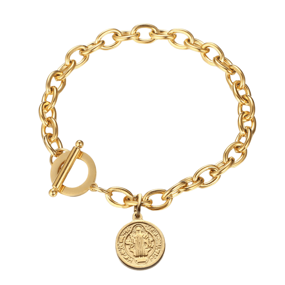Protection St. Benedict Medal Chain Bracelet – Gold plated, Stainless Steel - JMJ Catholic Productsvariant