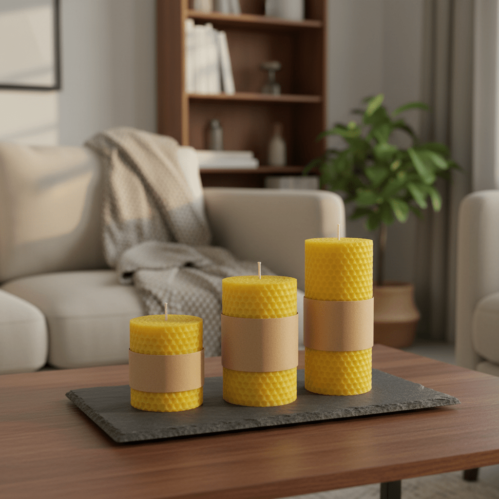 Pure Beeswax Honeycomb Devotional Pillar Candle — Hand-Rolled (3 Sizes)