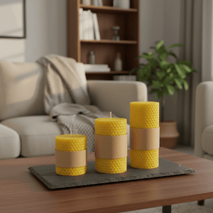 Hand-rolled beeswax honeycomb pillar candle