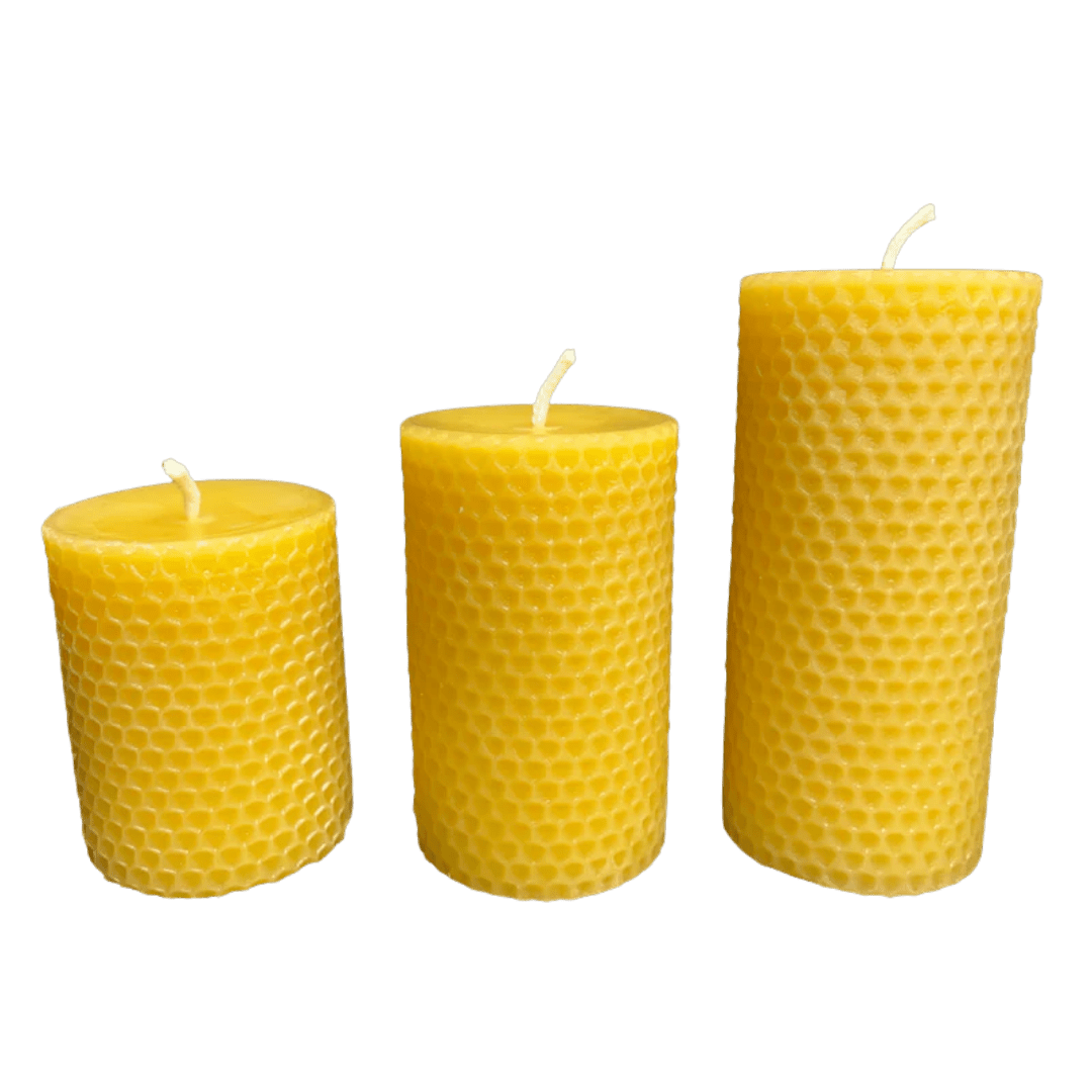 Pure Beeswax Honeycomb Devotional Pillar Candle — Hand-Rolled (3 Sizes) - JMJ Catholic Productsvariant