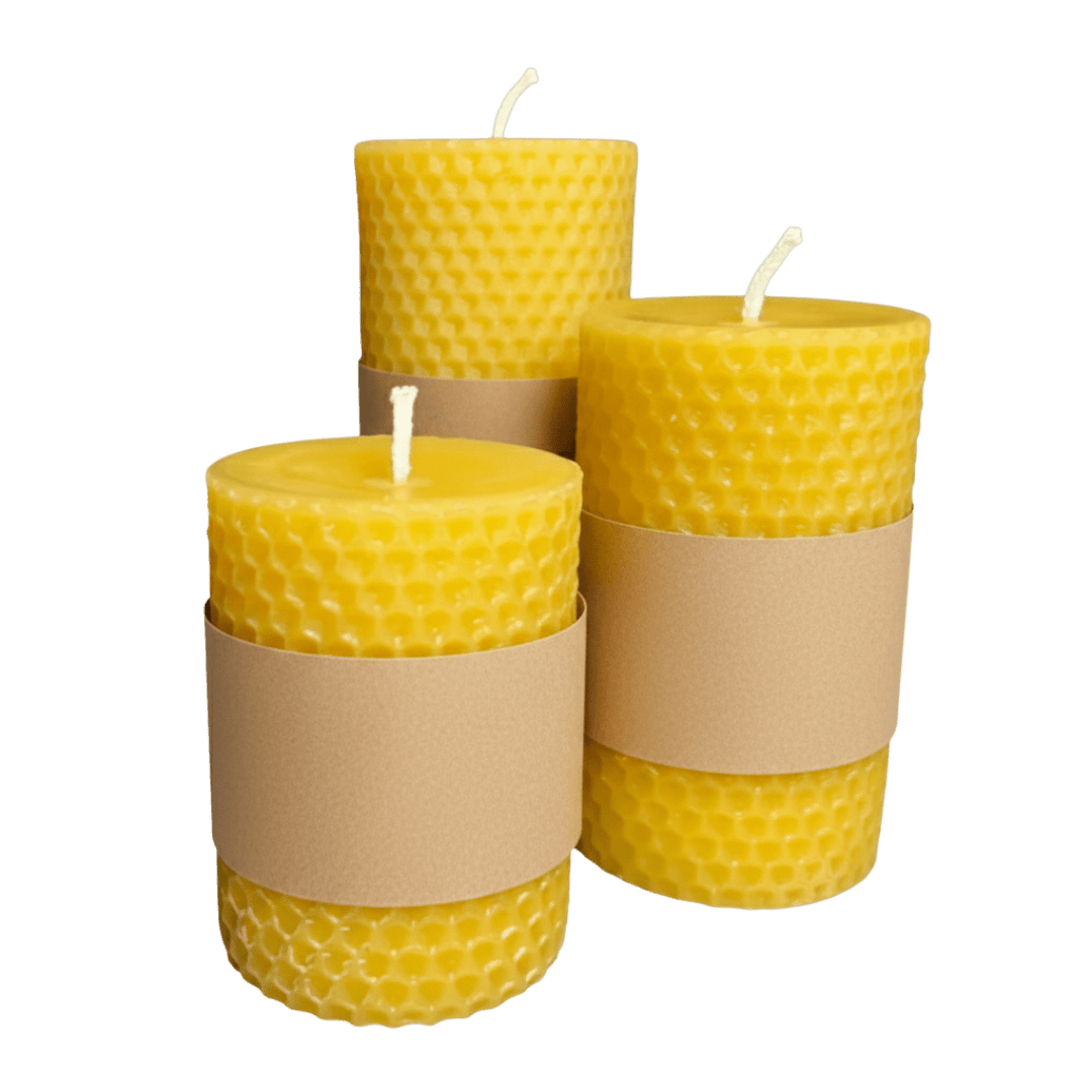 Pure Beeswax Honeycomb Devotional Pillar Candle — Hand-Rolled (3 Sizes) - JMJ Catholic Productsvariant