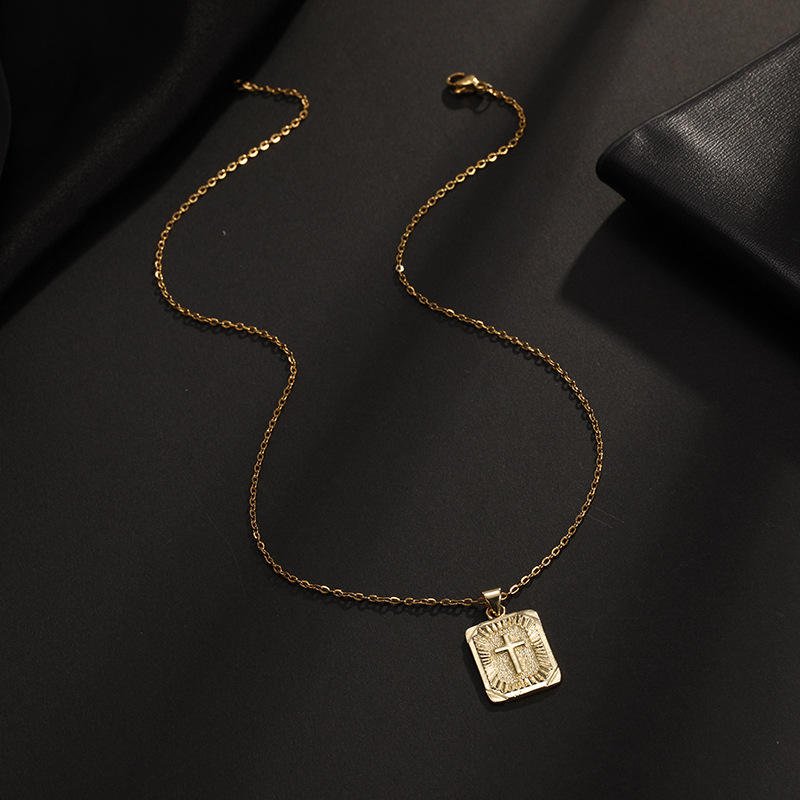 Rectangular Crucifix Pendant Necklace — Gold Plated Copper Alloy - JMJ Catholic Productsvariant