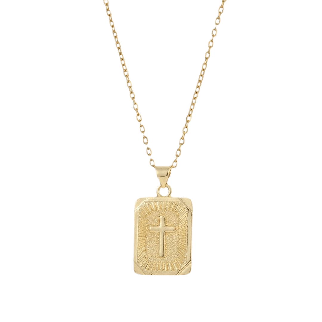 Rectangular Crucifix Pendant Necklace — Gold Plated Copper Alloy - JMJ Catholic Productsvariant