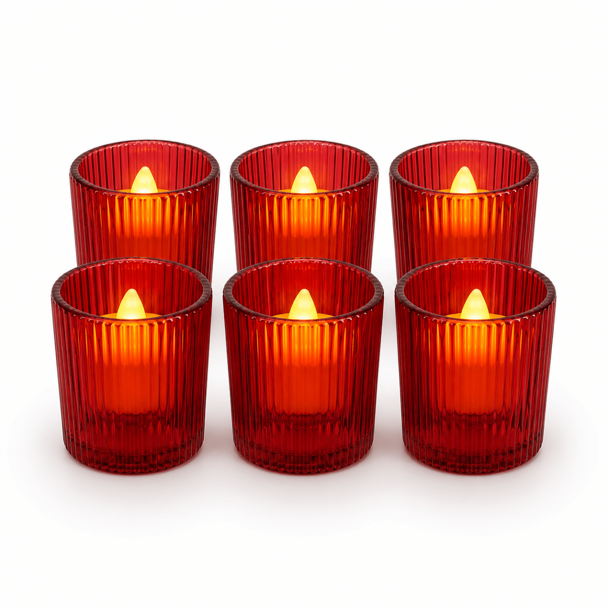 Red Glass Flameless LED Votive Candles — Realistic Warm Glow (Pack of 6) - JMJ Catholic Productsvariant