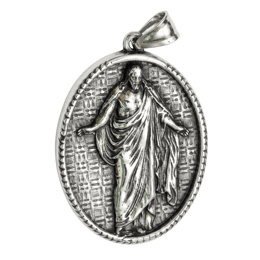 Risen Jesus Medal Pendant – Antique Style Catholic Necklace - JMJ Catholic Productsvariant