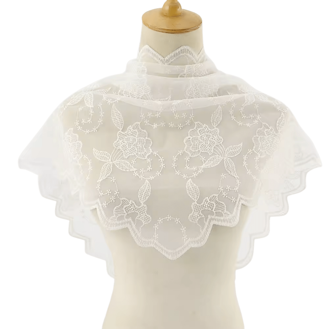 Rose Pattern Embroidered Lace Mantilla Veil — Black or White - JMJ Catholic Productsvariant