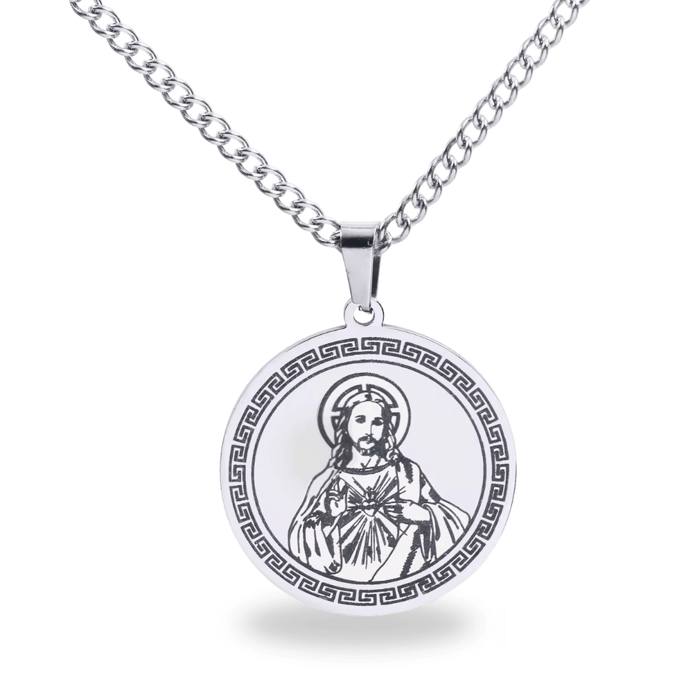 Sacred Heart of Jesus Silver Pendant Necklace (Chain Length 60cm) - JMJ Catholic Productsvariant