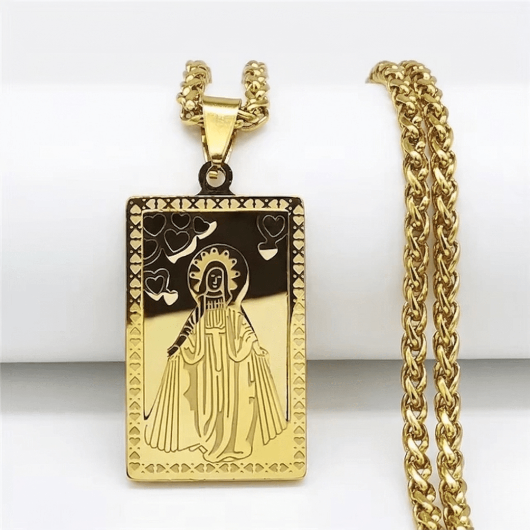Sacred Heart of Mary Scapular Medal Necklace — 18K Gold Plated Stainless Steel