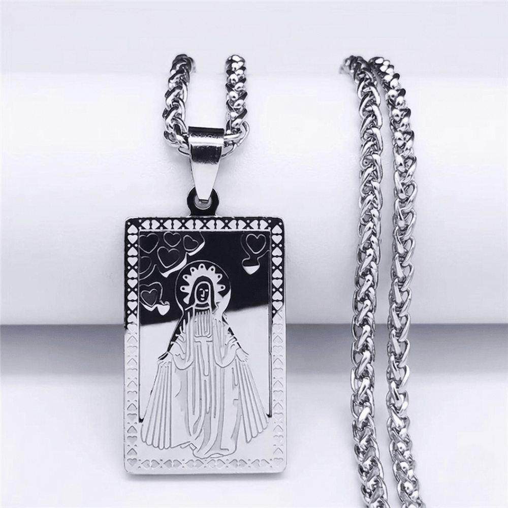 Sacred Heart of Mary Scapular Medal Necklace — Silver Stainless Steel - JMJ Catholic Productsvariant