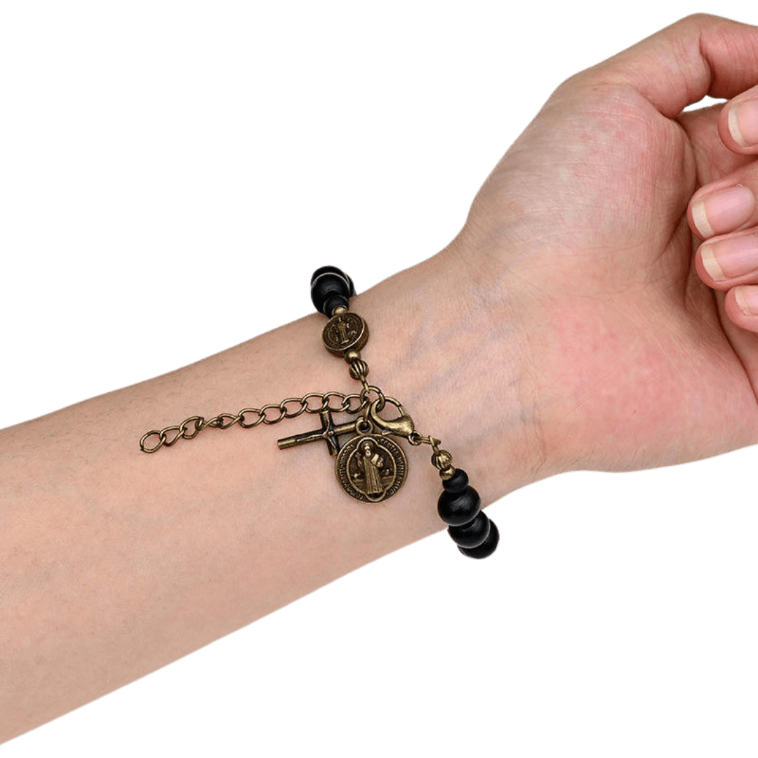 Saint Benedict Black Wooden Bead Bracelet - JMJ Catholic Productsvariant
