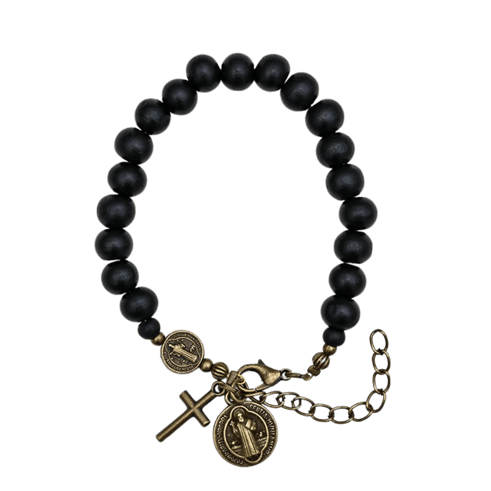 Saint Benedict Black Wooden Bead Bracelet - JMJ Catholic Productsvariant
