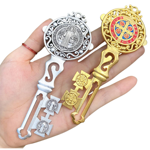 St Benedict key medal wall blessing ornament, gold or silver