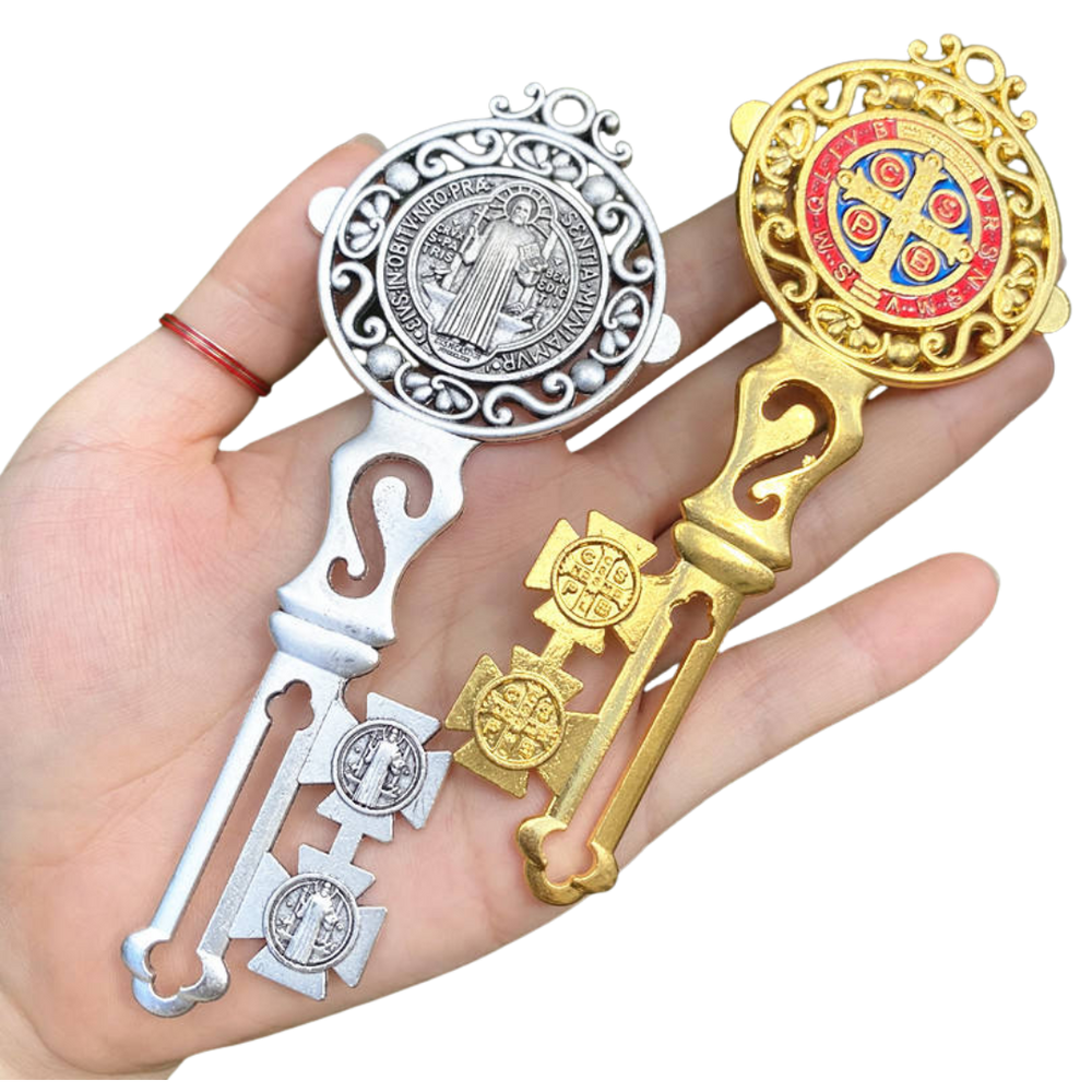Saint Benedict Key Medal Wall Blessing Ornament - 2 Colours available - JMJ Catholic Productsvariant
