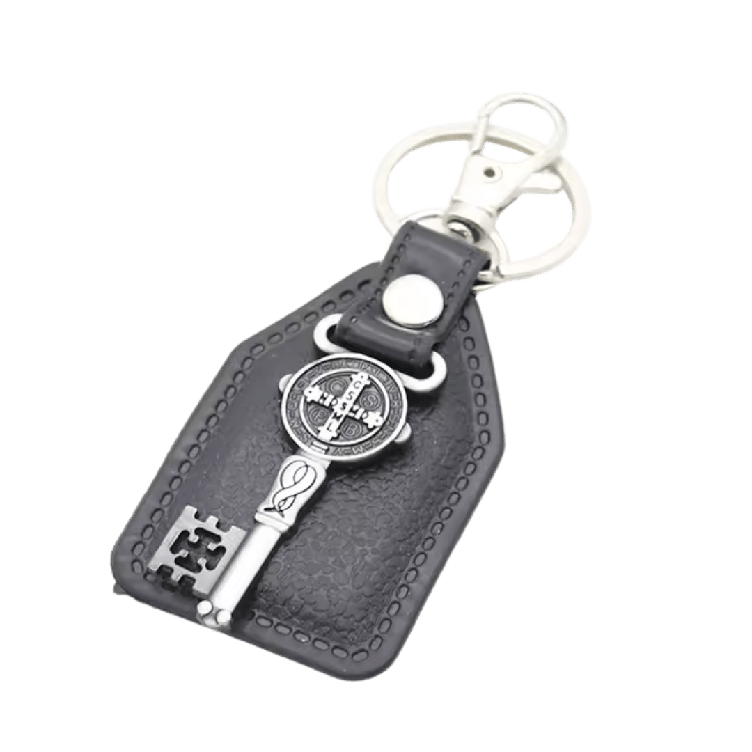 Saint Benedict Medal Key Catholic Leatherette Keyring - JMJ Catholic Productsvariant