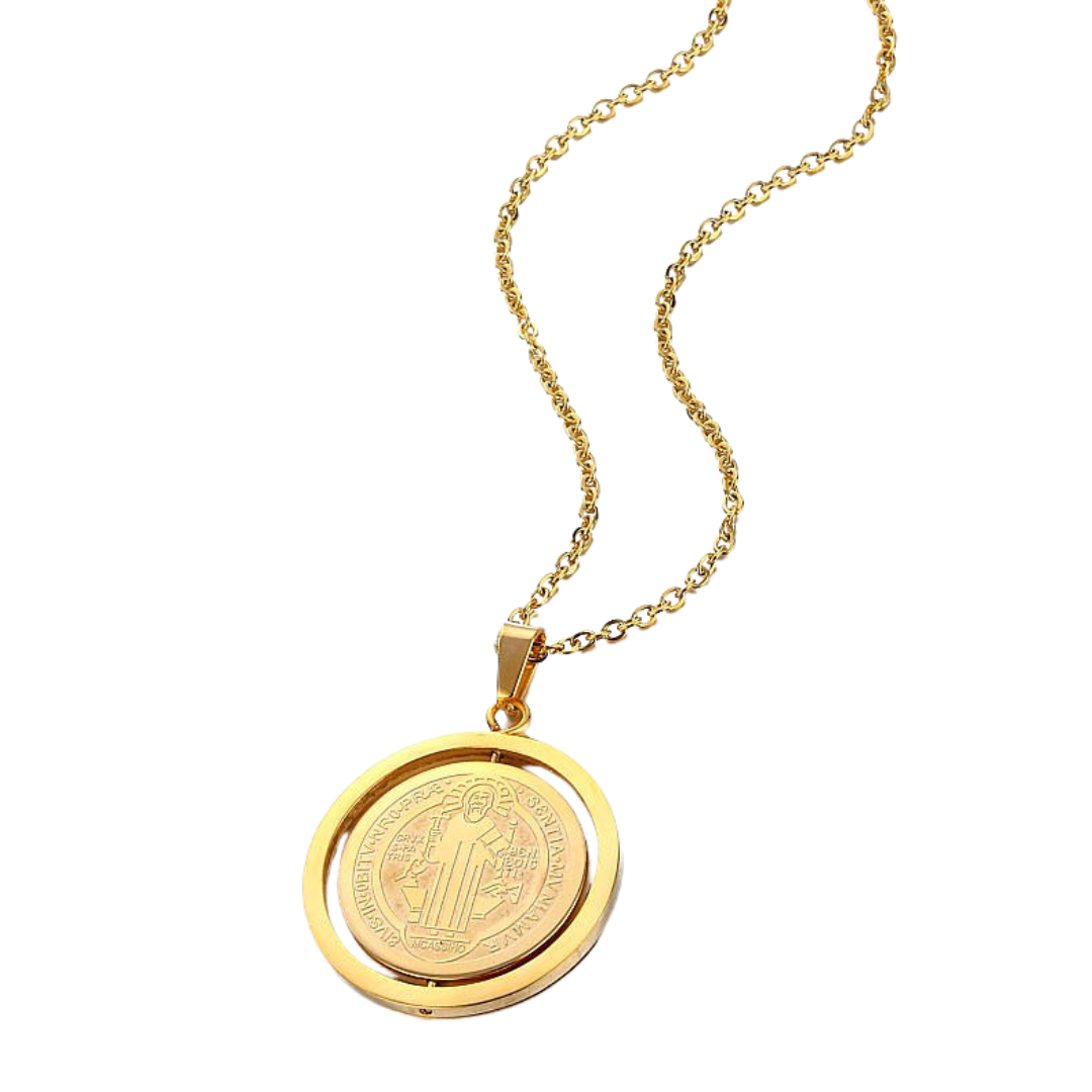 Saint Benedict Medal Necklace – Stainless steel with 18K Gold plating (55cm chain) - JMJ Catholic Productsvariant