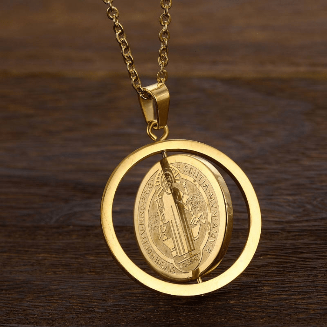 Saint Benedict Medal Necklace – Stainless steel with 18K Gold plating (55cm chain) - JMJ Catholic Productsvariant