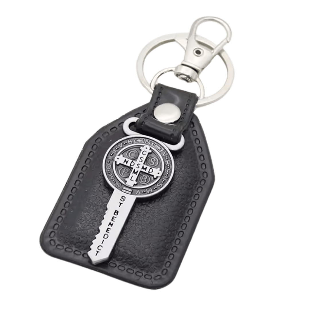 Saint Benedict Medallion Key Catholic Leatherette Keyring