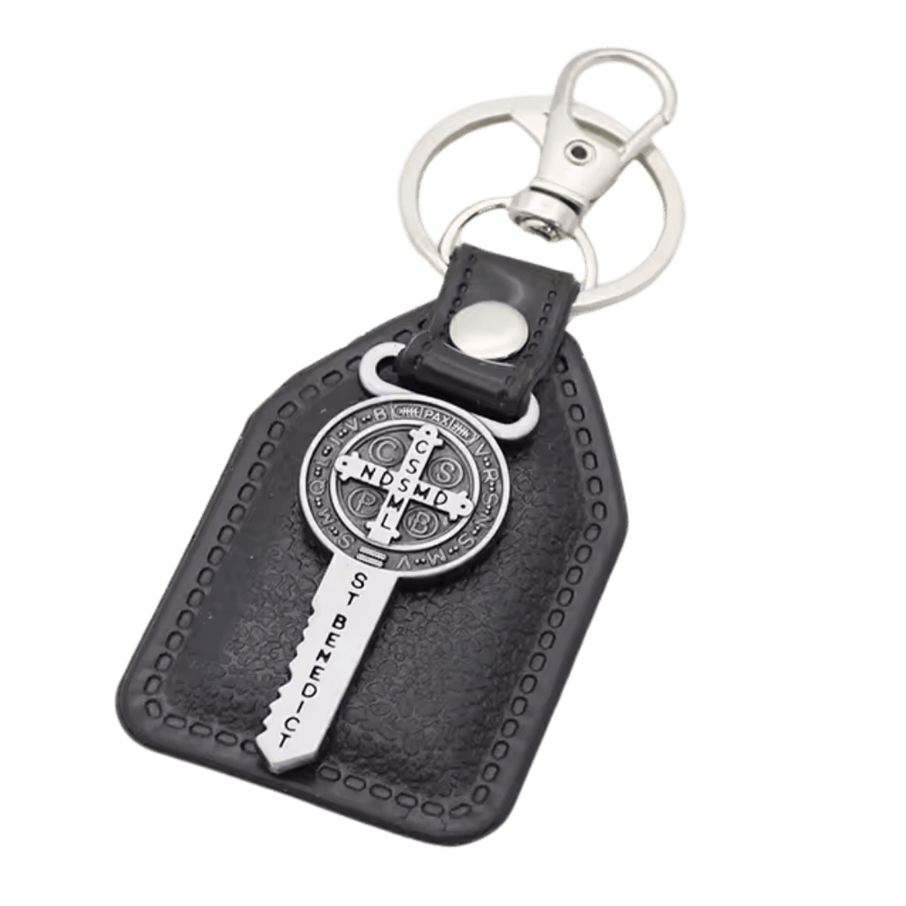 Saint Benedict Medallion Key Catholic Leatherette Keyring - JMJ Catholic Productsvariant