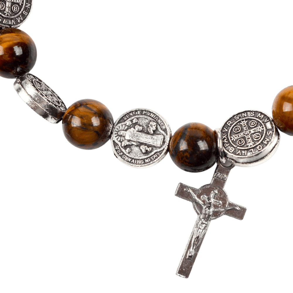 Saint Benedict Tiger Eye Rosary Bracelet - JMJ Catholic Productsvariant