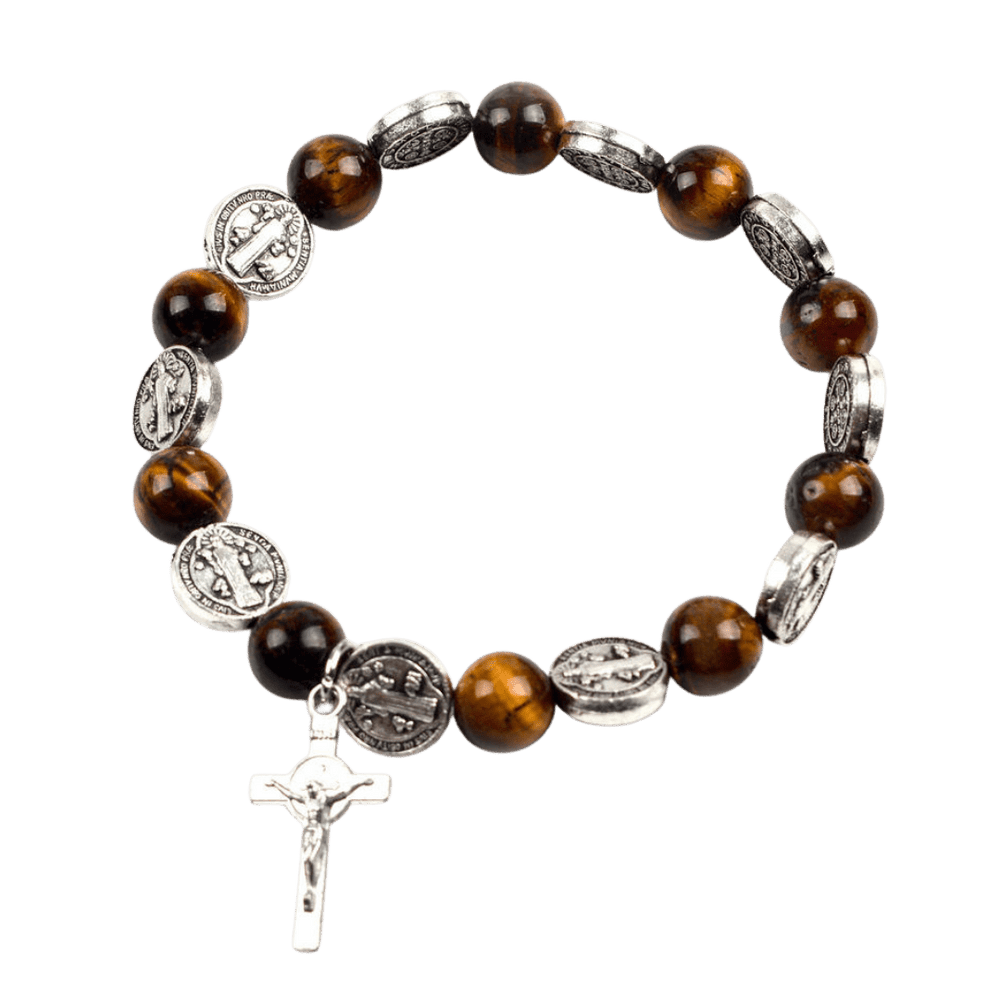 Saint Benedict Tiger Eye Rosary Bracelet - JMJ Catholic Productsvariant