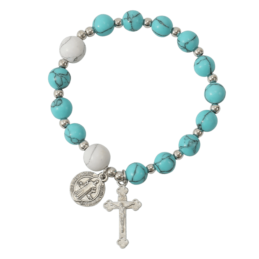 Saint Benedict Turquoise Bead Rosary Bracelet - JMJ Catholic Productsvariant