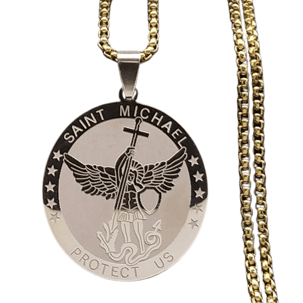 Saint Michael Protection Medal Necklace — Stainless Steel with Gold Plating - JMJ Catholic Productsvariant