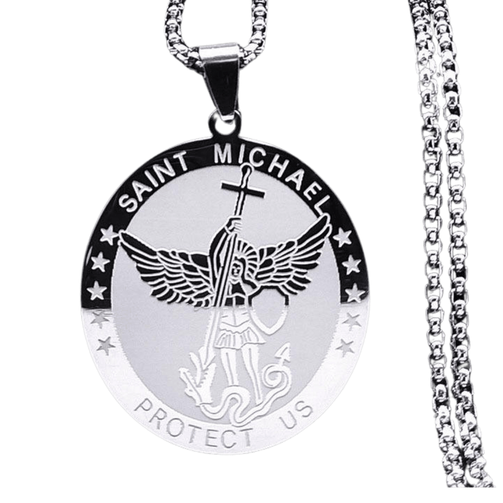 Saint Michael Protection Medal Necklace — Stainless Steel with Silver Plating - JMJ Catholic Productsvariant