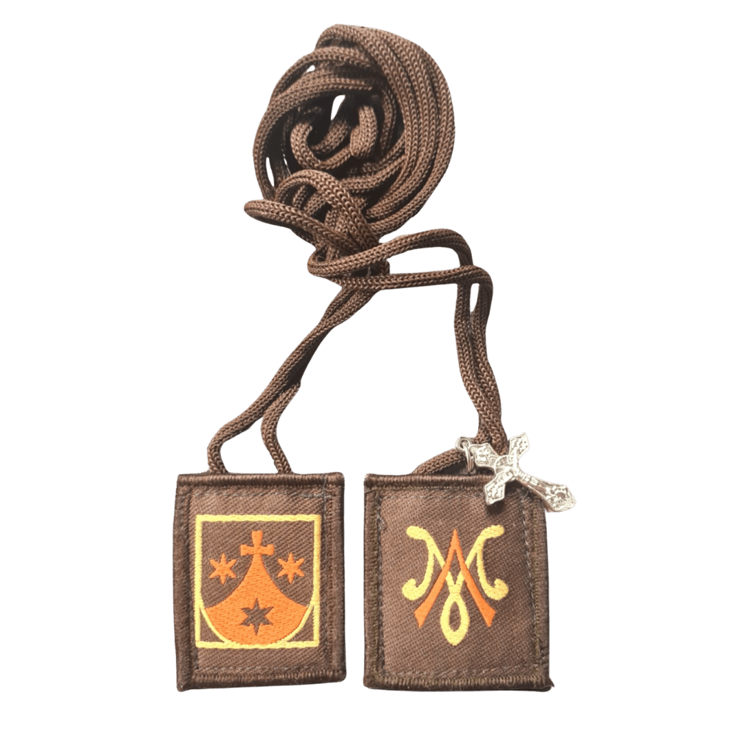 Shield of Mt. Carmel Scapular — Brown, Wool Back - JMJ Catholic Productsvariant